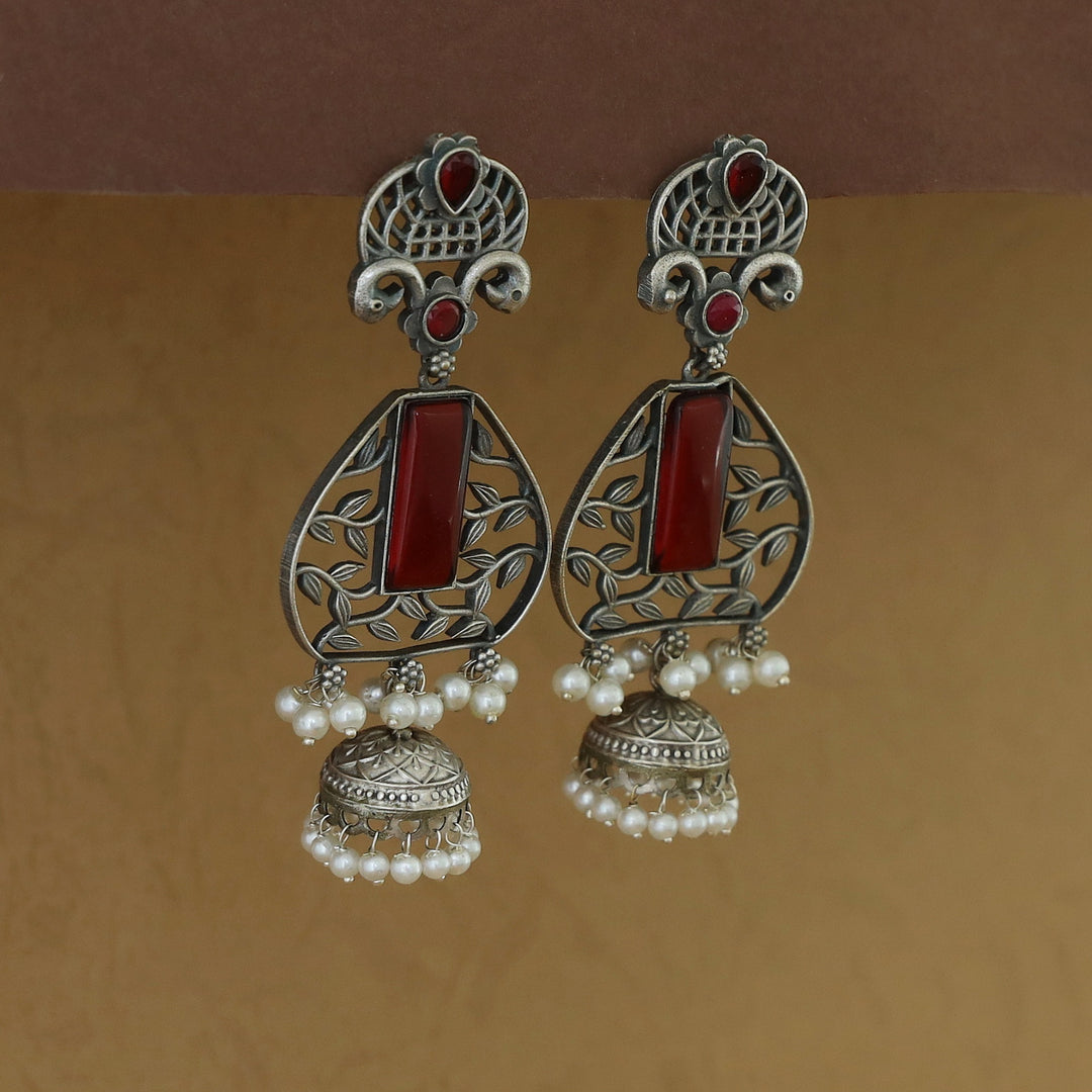 Hetanshi Rectangle Glossy Leaf Pearl Jhumka Earring