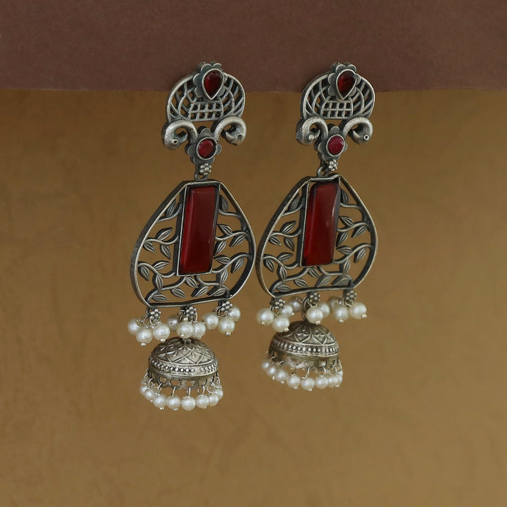 Hetanshi Rectangle Glossy Leaf Pearl Jhumka Earring