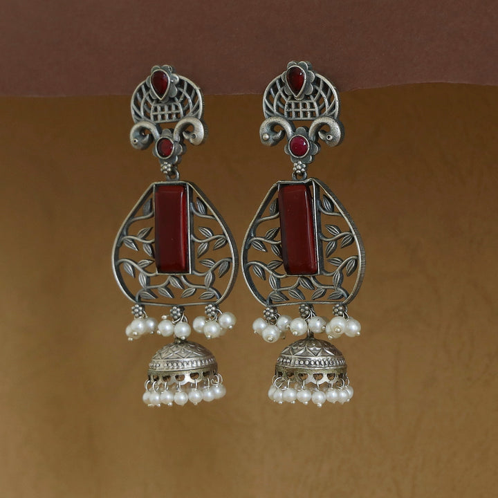 Hetanshi Rectangle Glossy Leaf Pearl Jhumka Earring