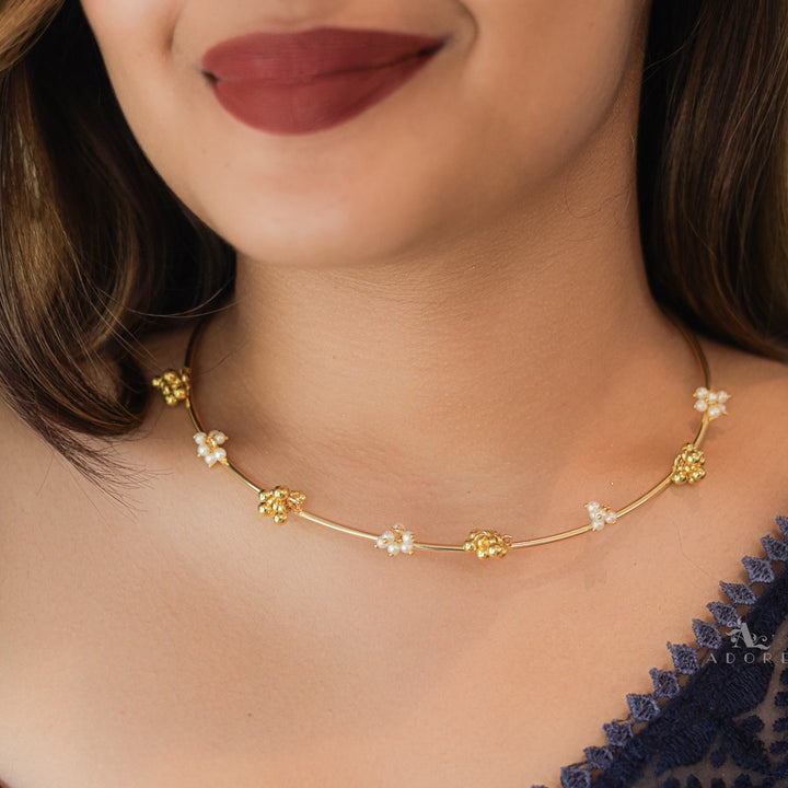 Golden Cluster Pearl Ghungroo Neck Cuff