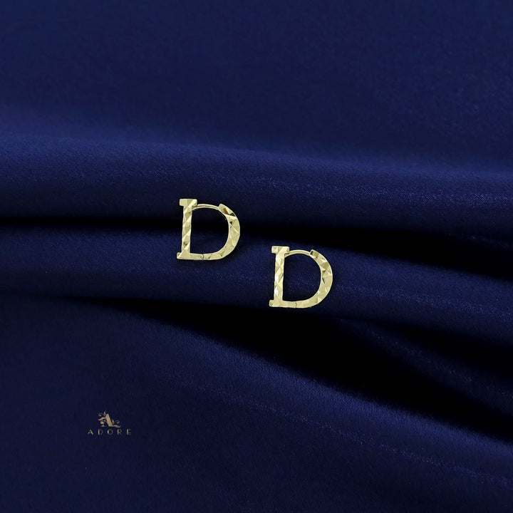 Golden Textured D Shaped Hoop Earring