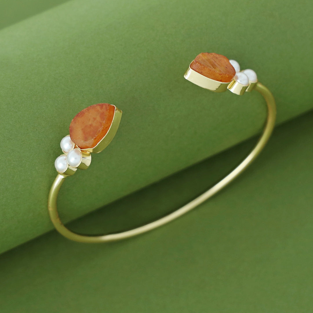 Tabitha Golden Pearl Raw Stone Bangle