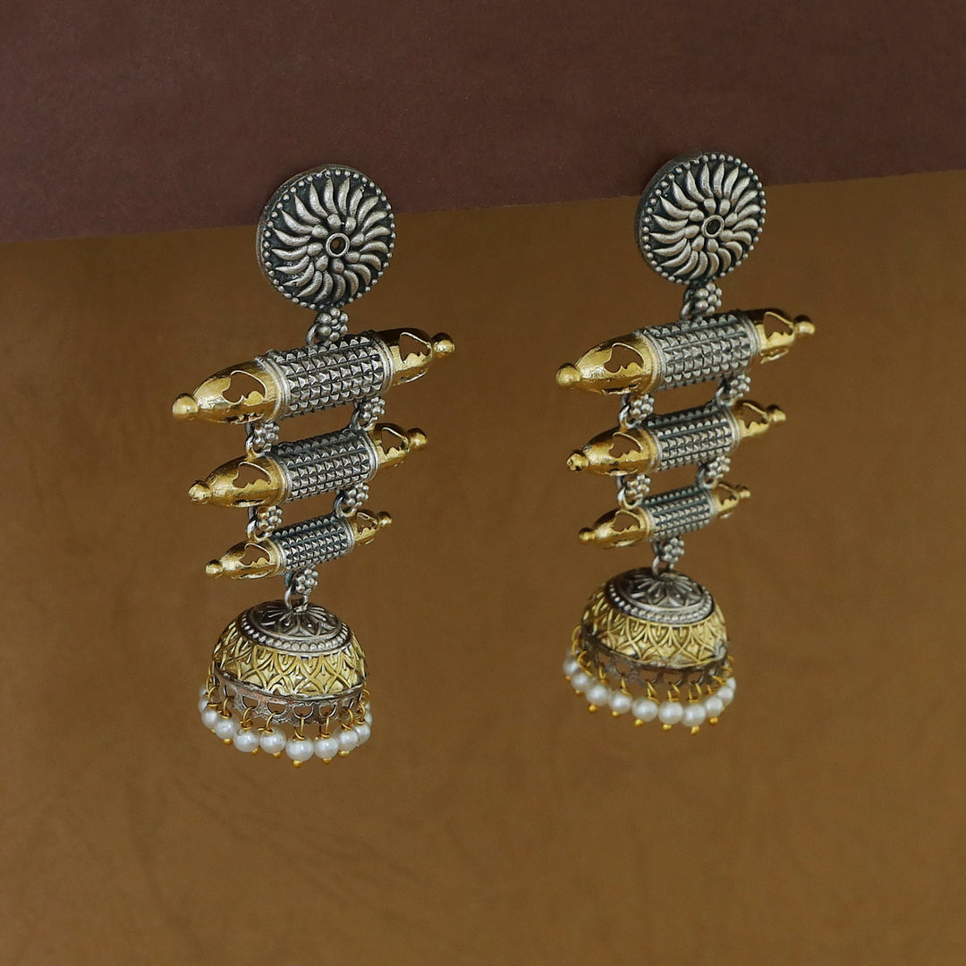 Jeevitha Circle Tri Stick Pearl Jhumka