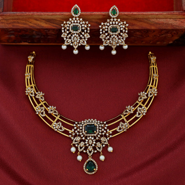 Bulbul Victorian AD Stone Neckpiece With Earring