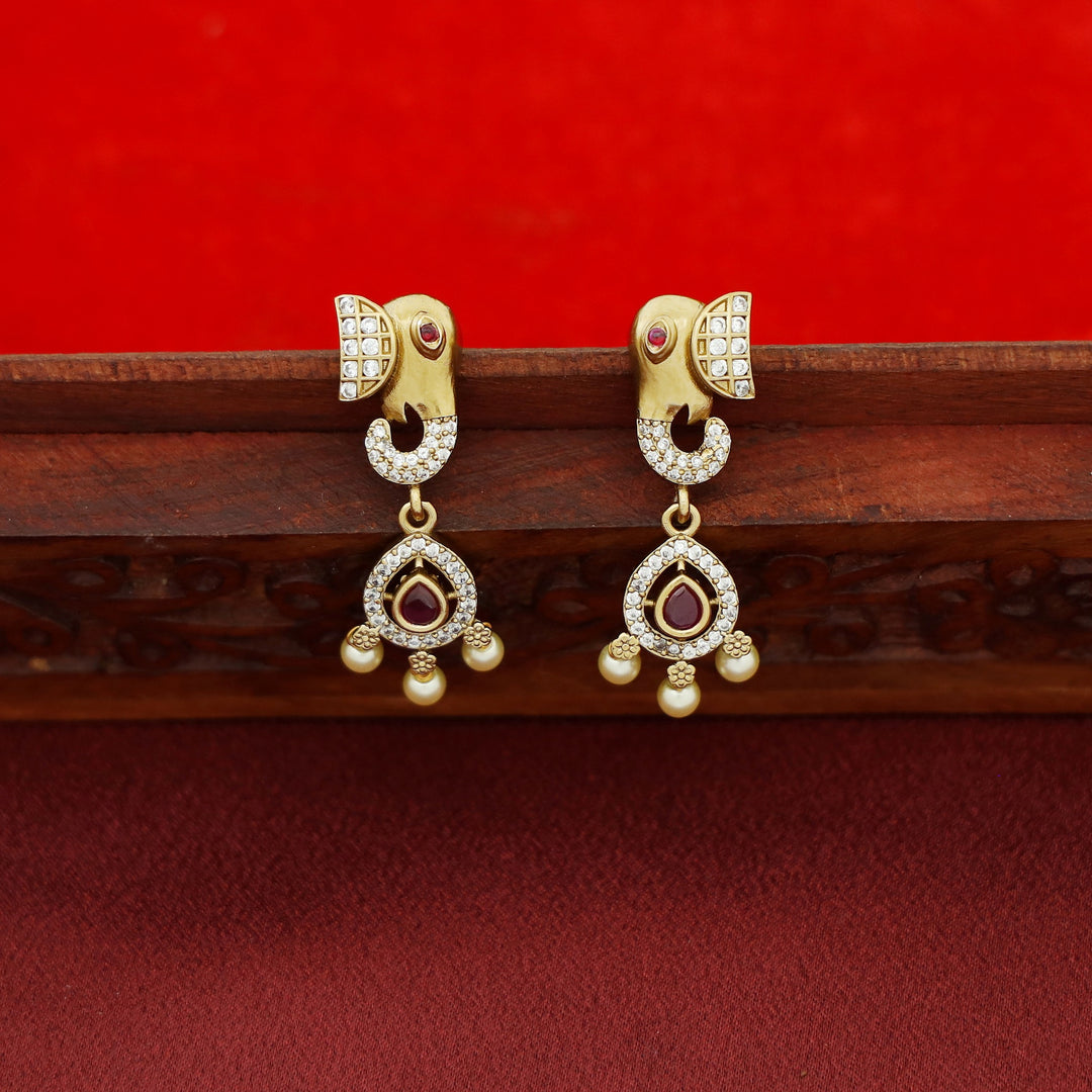 Lakshmi Airavath AD Stone Pearl Stiff Wing Neckpiece With Earring