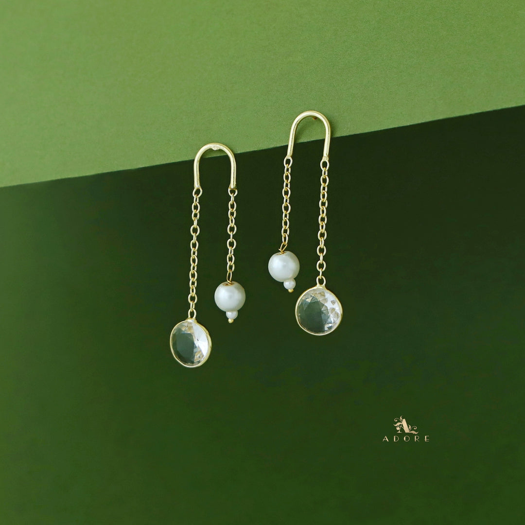 Danica Hanging Golden Glossy Pearl Earring