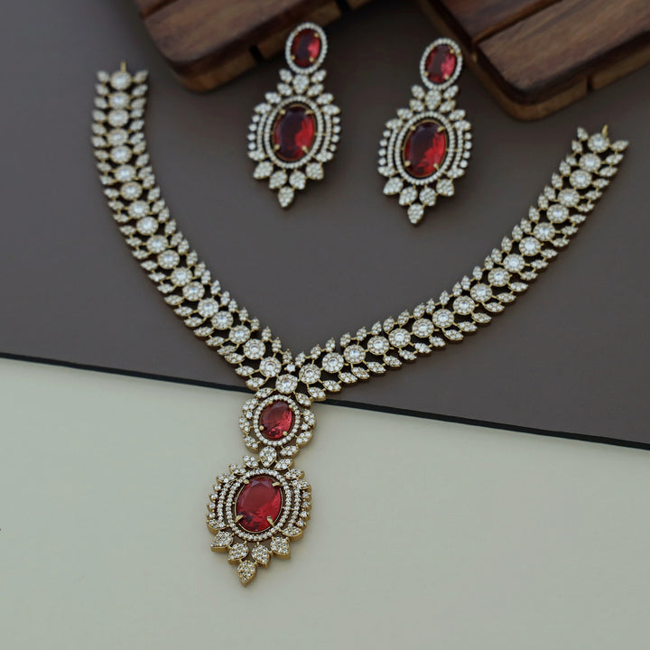 Tanvi AD Stone Neckpiece With Earring