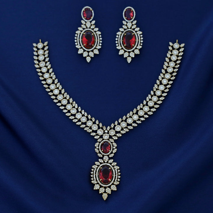 Tanvi AD Stone Neckpiece With Earring