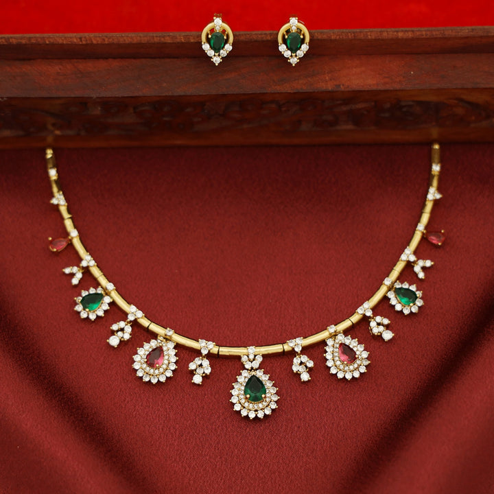 Rishika AD Stone Stiff Neckpiece with Earring