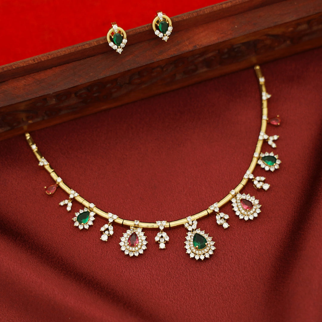 Rishika AD Stone Stiff Neckpiece with Earring