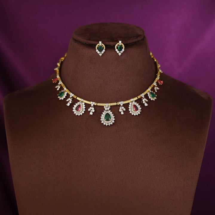 Rishika AD Stone Stiff Neckpiece with Earring