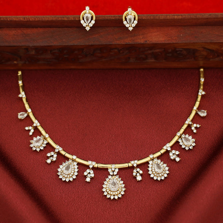 Rishika AD Stone Stiff Neckpiece with Earring