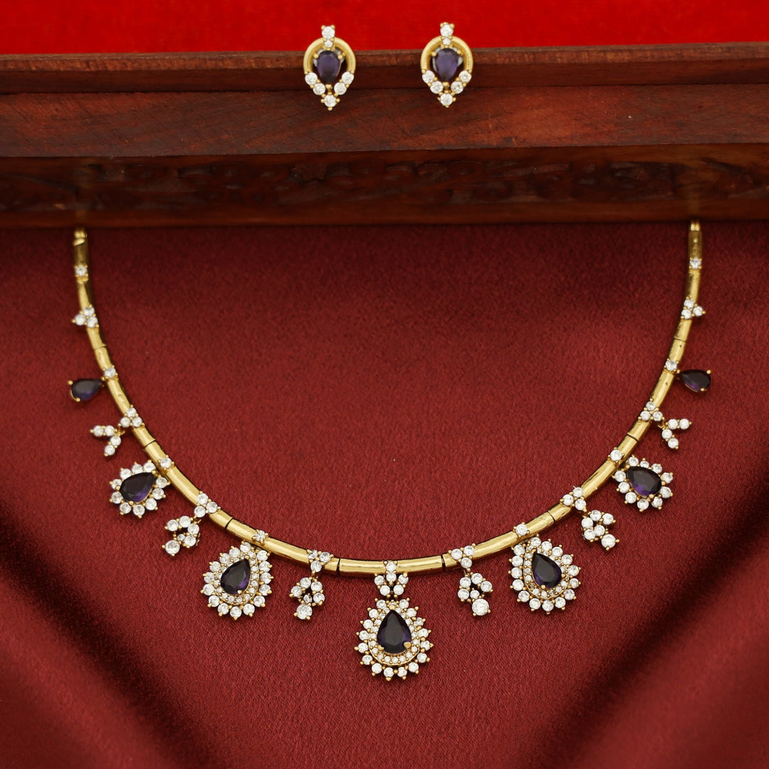 Rishika AD Stone Stiff Neckpiece with Earring