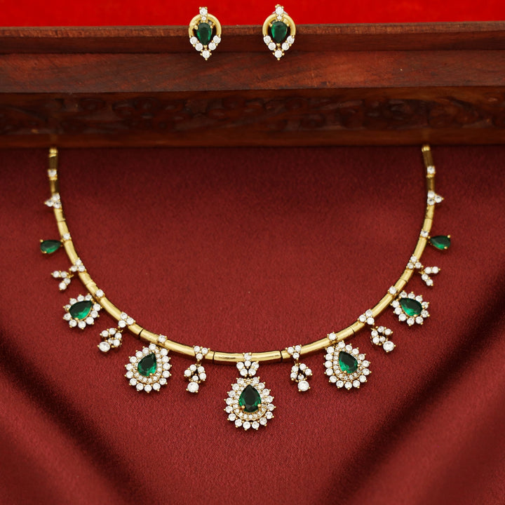 Rishika AD Stone Stiff Neckpiece with Earring