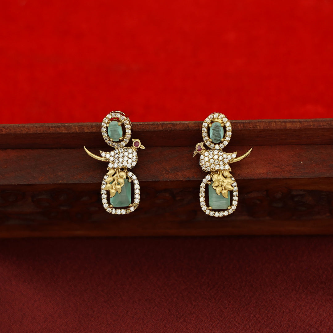 Anjana AD Stone Bird Glossy Rectangle Short Neckpiece With Earring