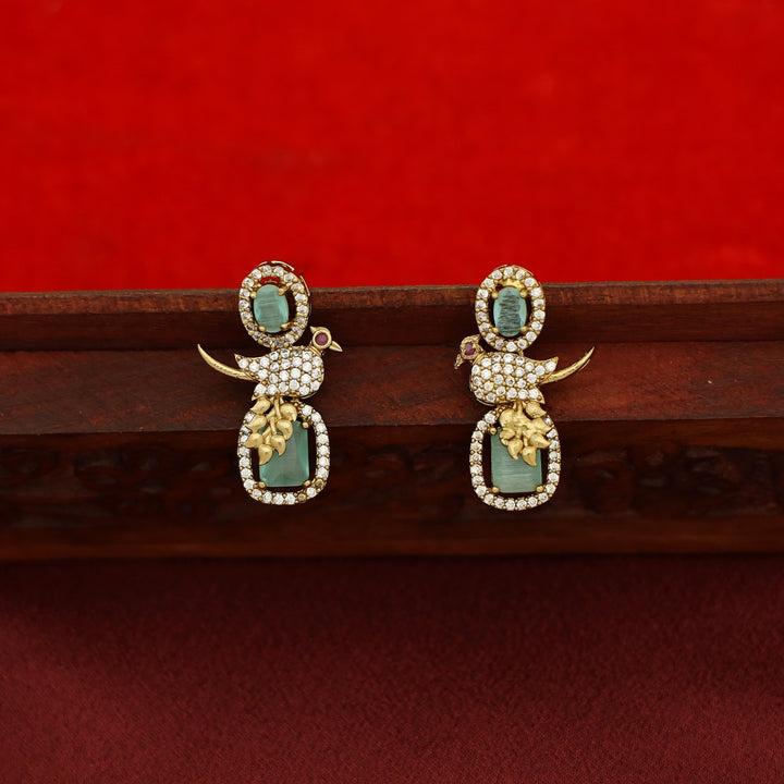 Anjana AD Stone Bird Glossy Rectangle Short Neckpiece With Earring