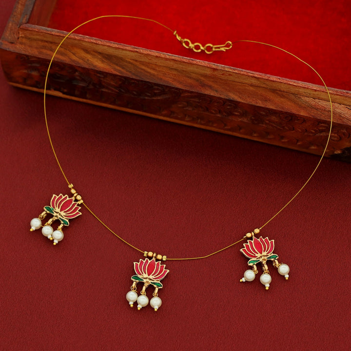 Advaita Enamel Tri Lotus Pearl String Neckpiece