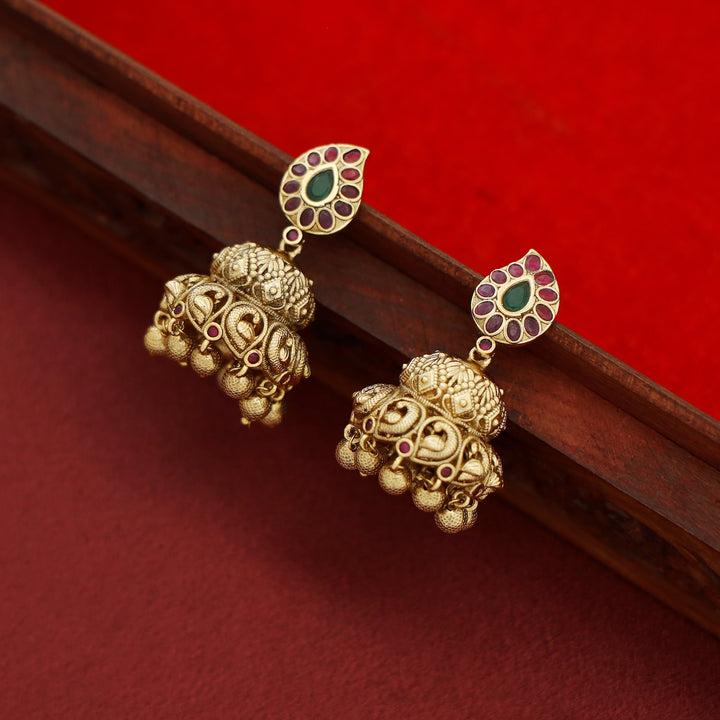 Aanchal Mayura Golden Ball Jhumka