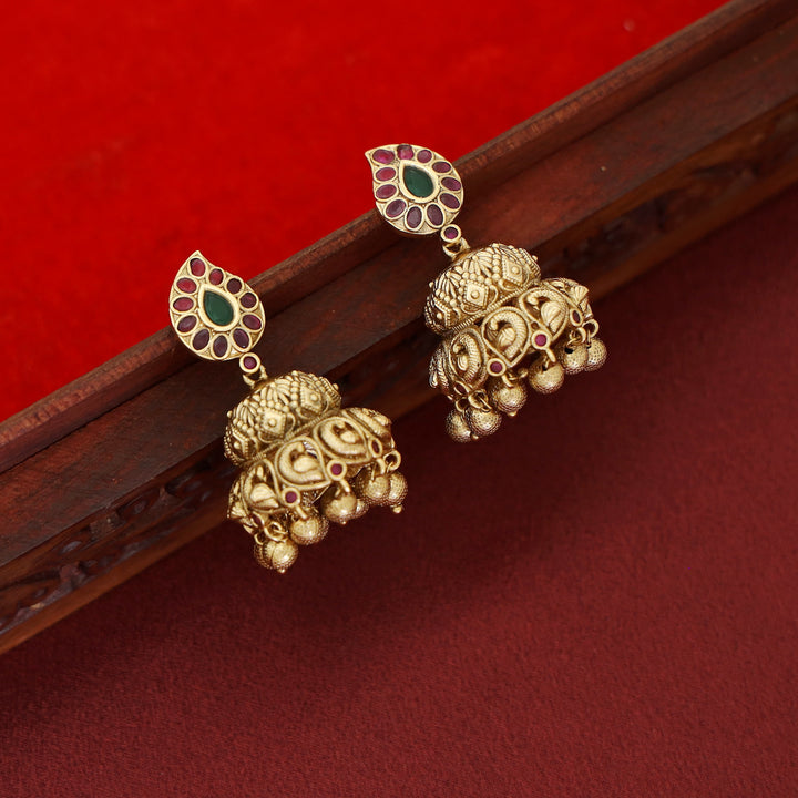 Aanchal Mayura Golden Ball Jhumka