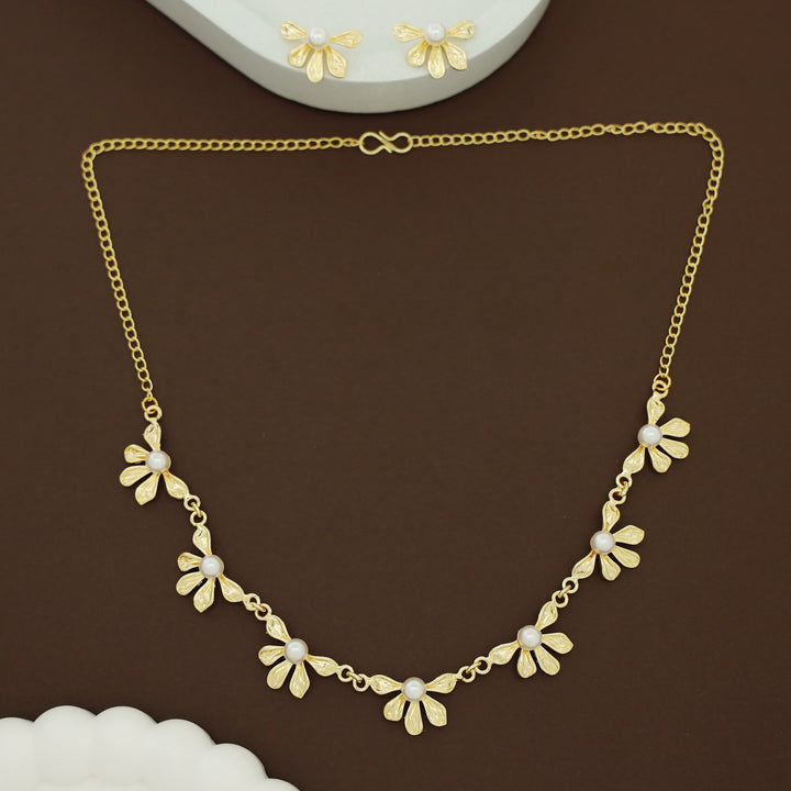 Bonnie Golden Half Flower Neckpiece With Stud
