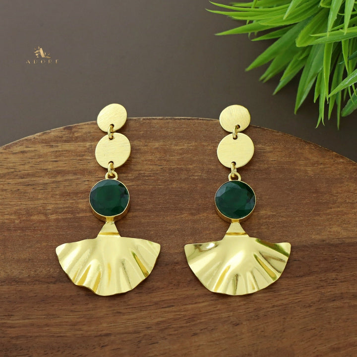 Golden Coin Glossy Round Golden Plated Leafy Earring