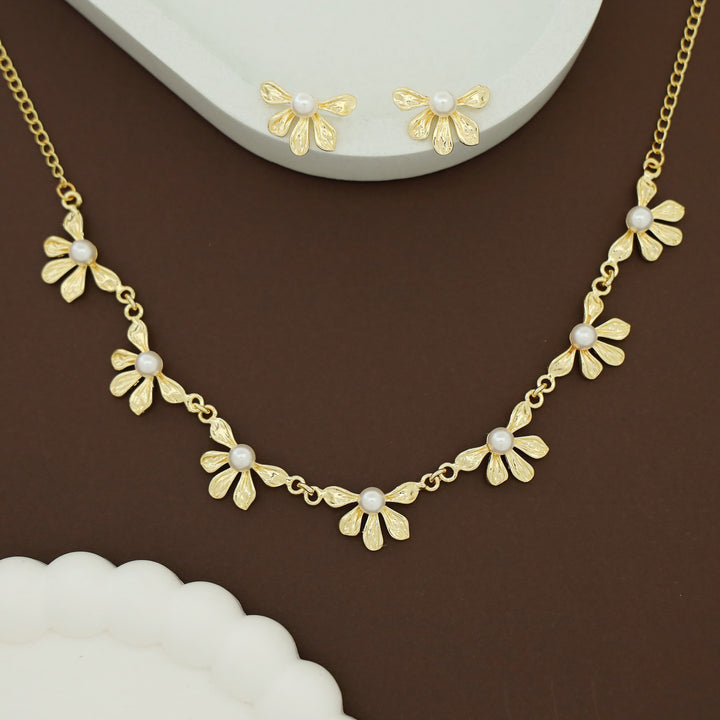 Bonnie Golden Half Flower Neckpiece With Stud