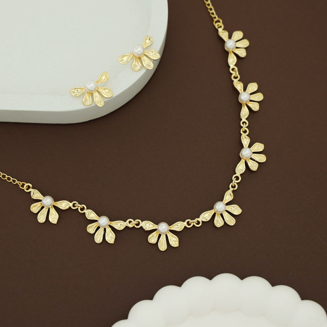 Bonnie Golden Half Flower Neckpiece With Stud