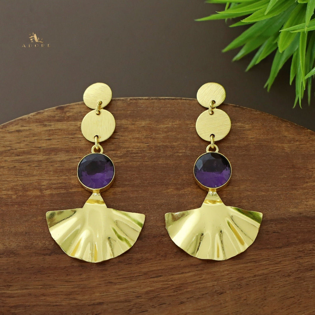Golden Coin Glossy Round Golden Plated Leafy Earring