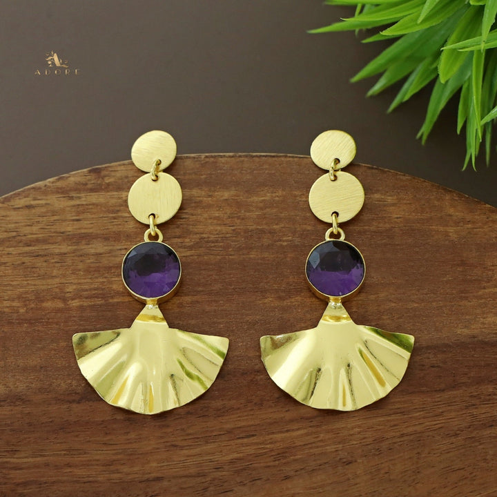 Golden Coin Glossy Round Golden Plated Leafy Earring