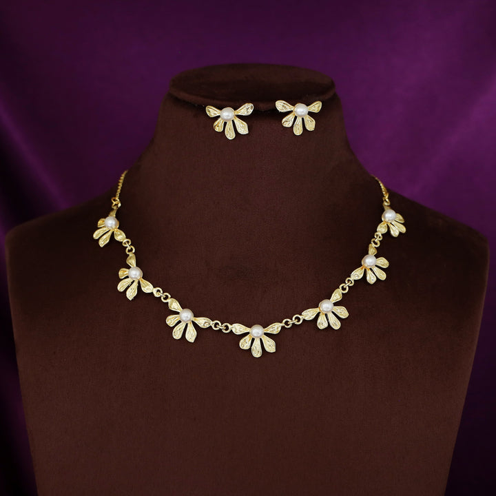 Bonnie Golden Half Flower Neckpiece With Stud