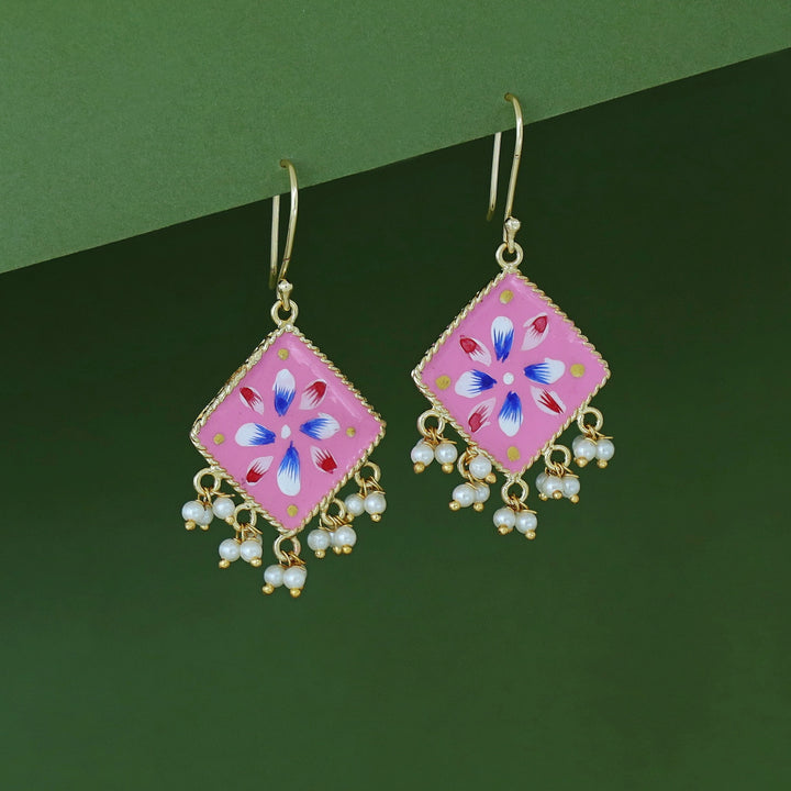 Hand Painted Diamond Pearl Drop
