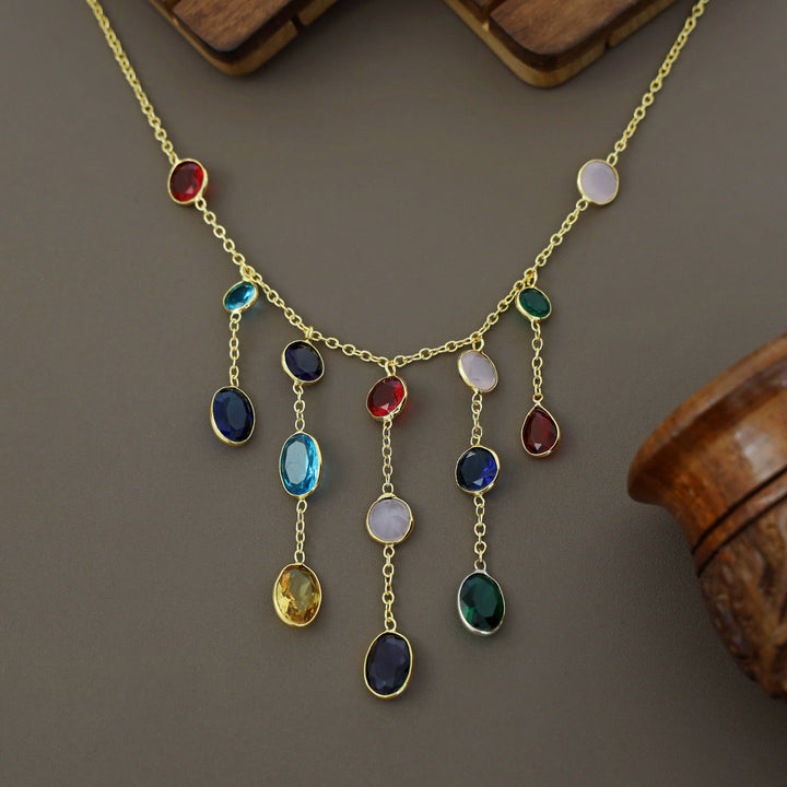 Freda Multicolour Hanging Glossy Stone Neckpiece
