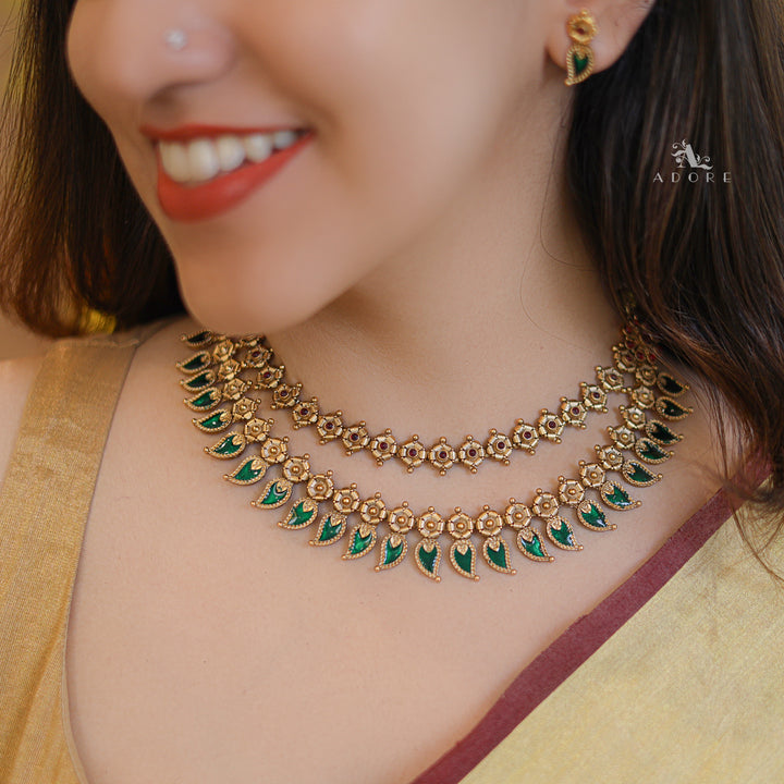 Nilanka 2 Layer Enamel Floral Neckpiece With Earring