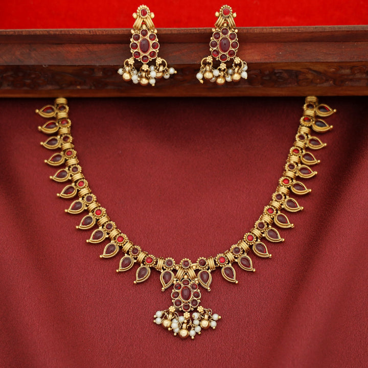 Hansitha Golden ball + Pearl Flower Neckpiece with Earring