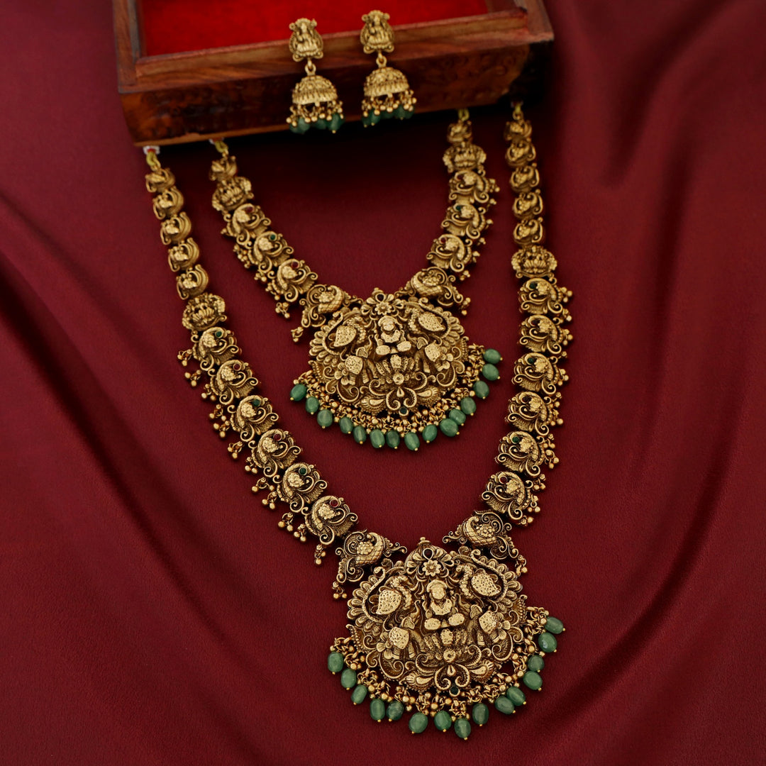 Premium Savya Devi Mayura Bridal Set Neckpiece With Earring