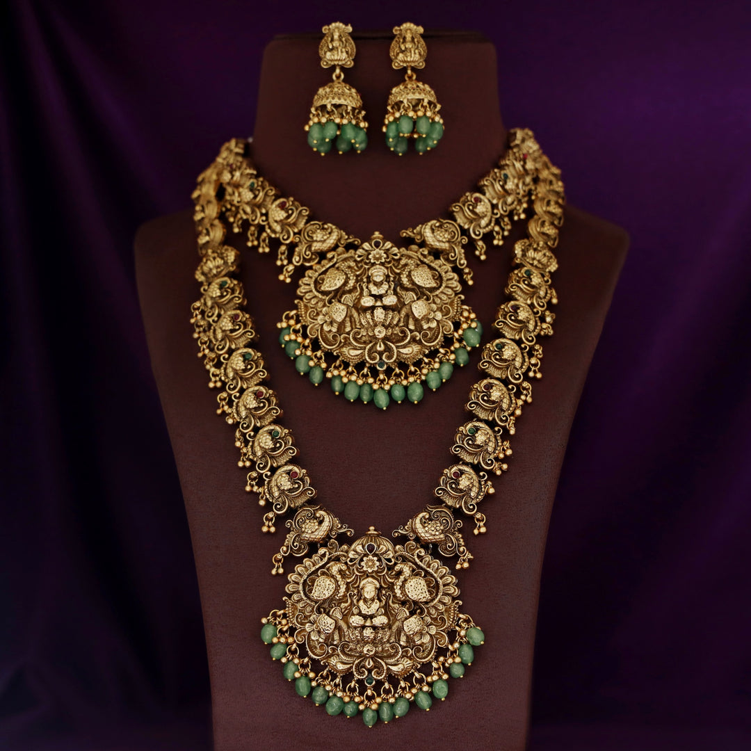 Premium Savya Devi Mayura Bridal Set Neckpiece With Earring