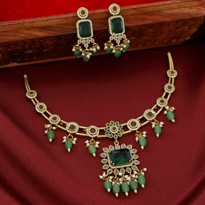 Mehar AD Stone Stiff Neckpiece With Earring
