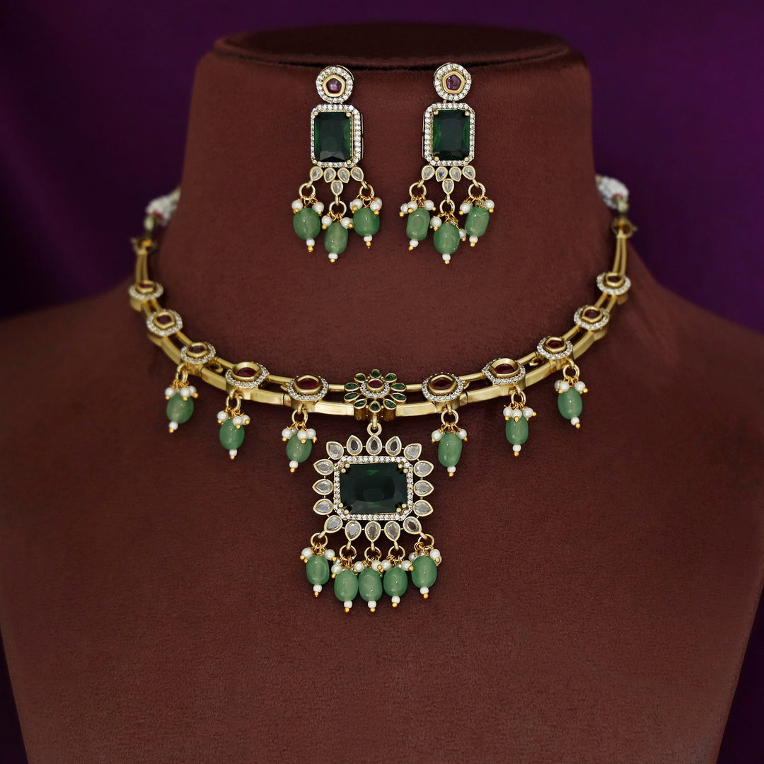Mehar AD Stone Stiff Neckpiece With Earring