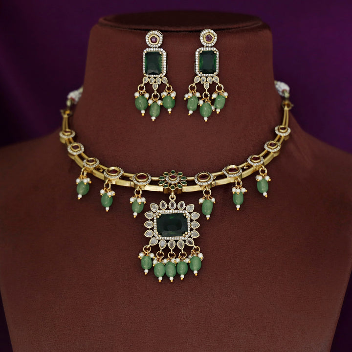 Mehar AD Stone Stiff Neckpiece With Earring
