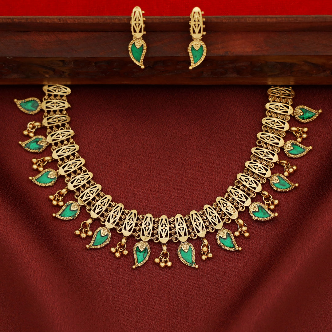 Mishika Enamel Mango Palakka Short Neckpiece With Earring