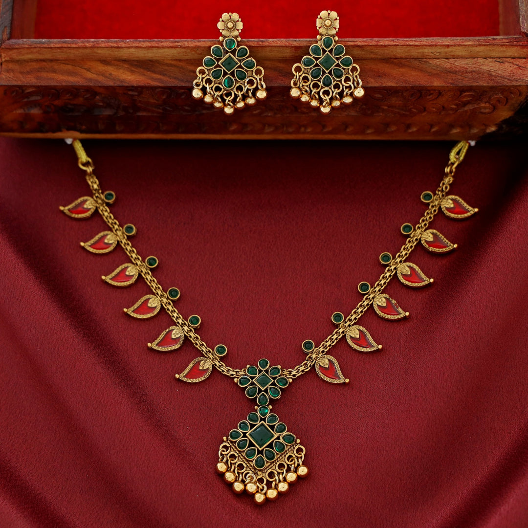 Sharini Mango Floral Golden Ball Neckpiece With Earring