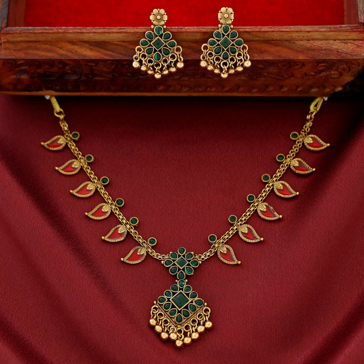 Sharini Mango Floral Golden Ball Neckpiece With Earring