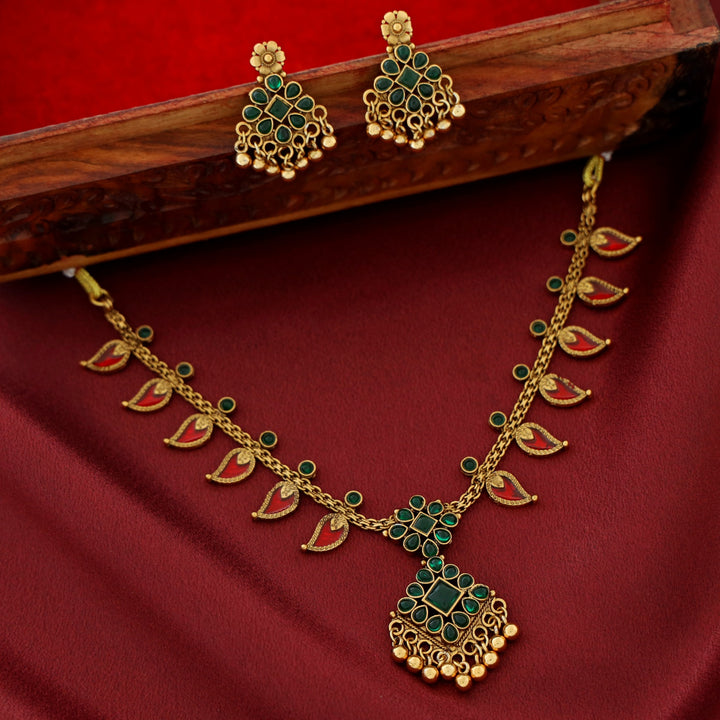 Sharini Mango Floral Golden Ball Neckpiece With Earring