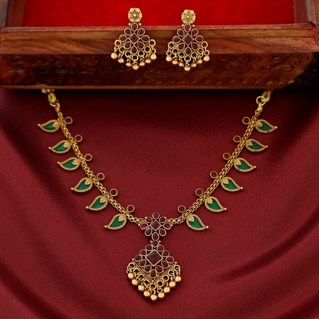 Sharini Mango Floral Golden Ball Neckpiece With Earring