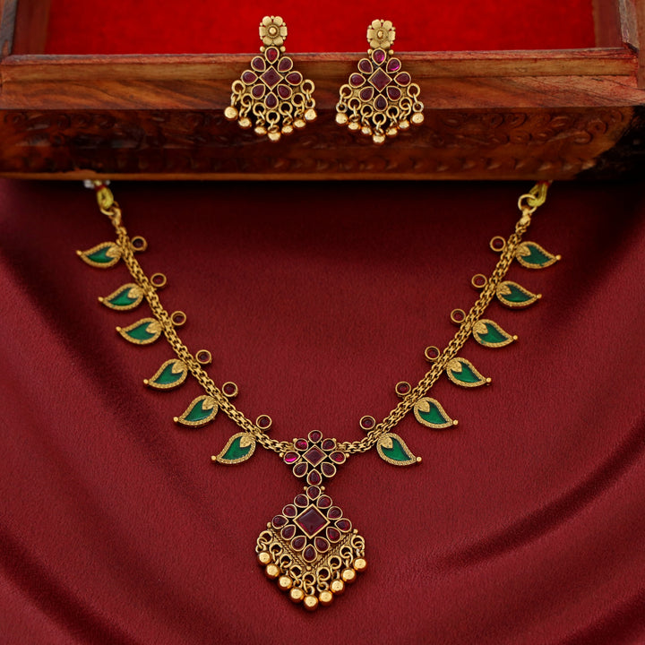 Sharini Mango Floral Golden Ball Neckpiece With Earring