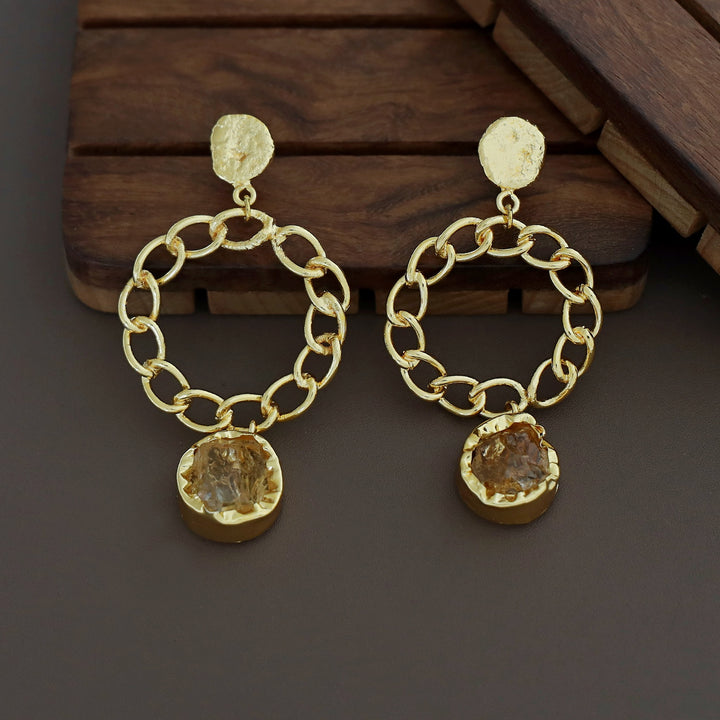 Round Chain Raw Stone Earring