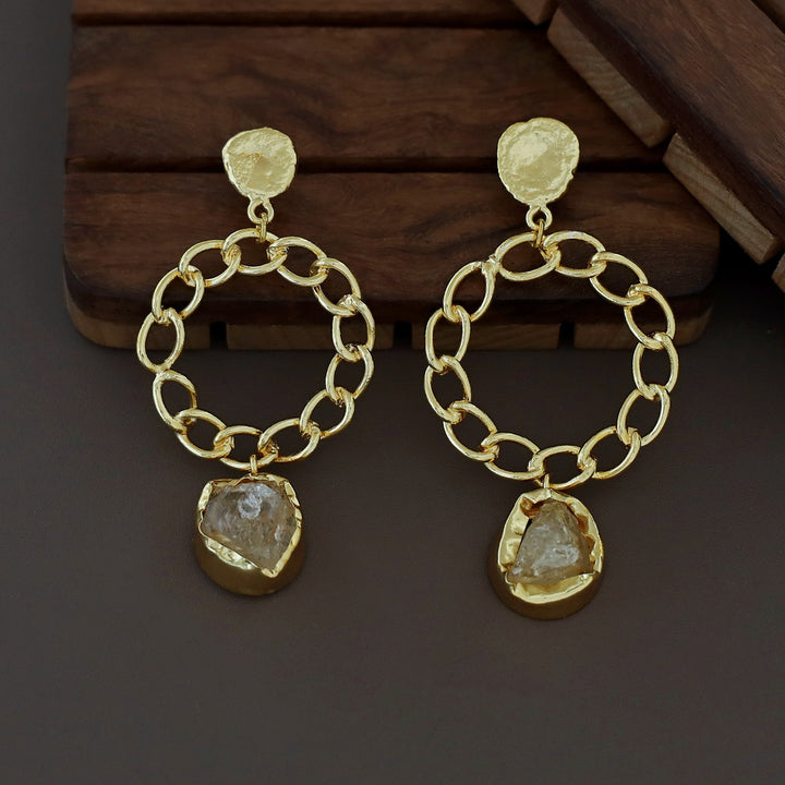 Round Chain Raw Stone Earring