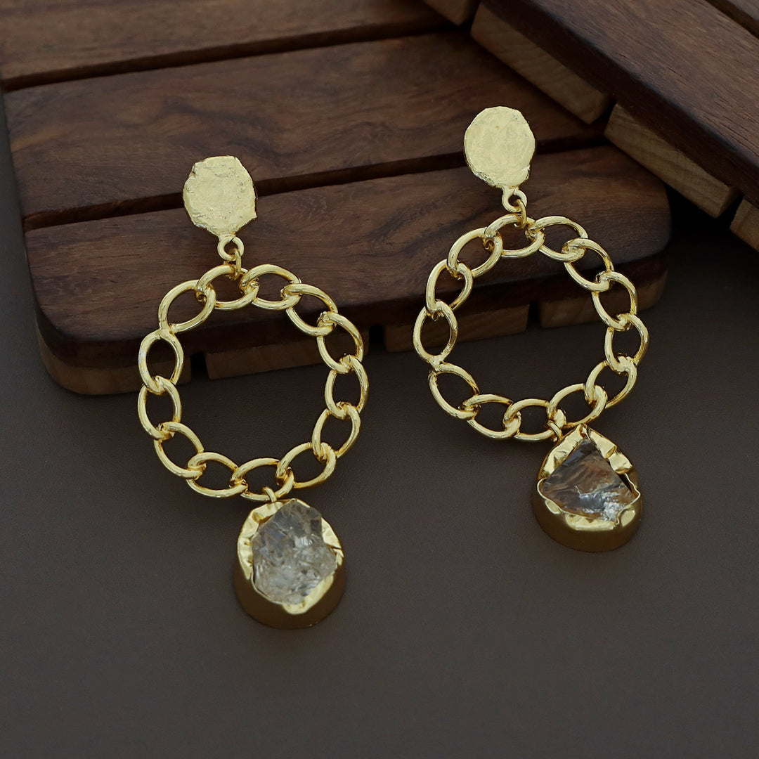 Round Chain Raw Stone Earring