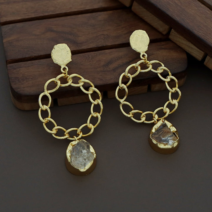 Round Chain Raw Stone Earring