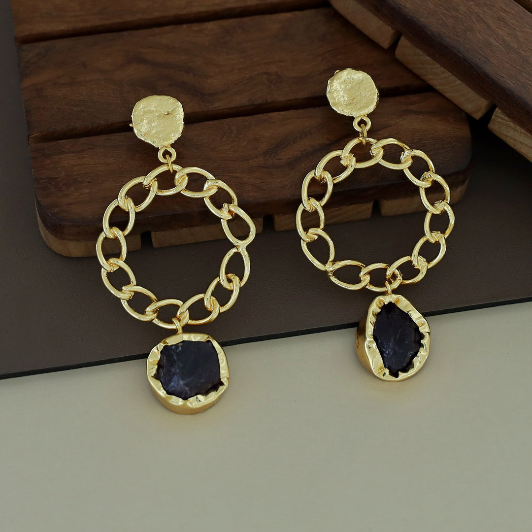 Round Chain Raw Stone Earring